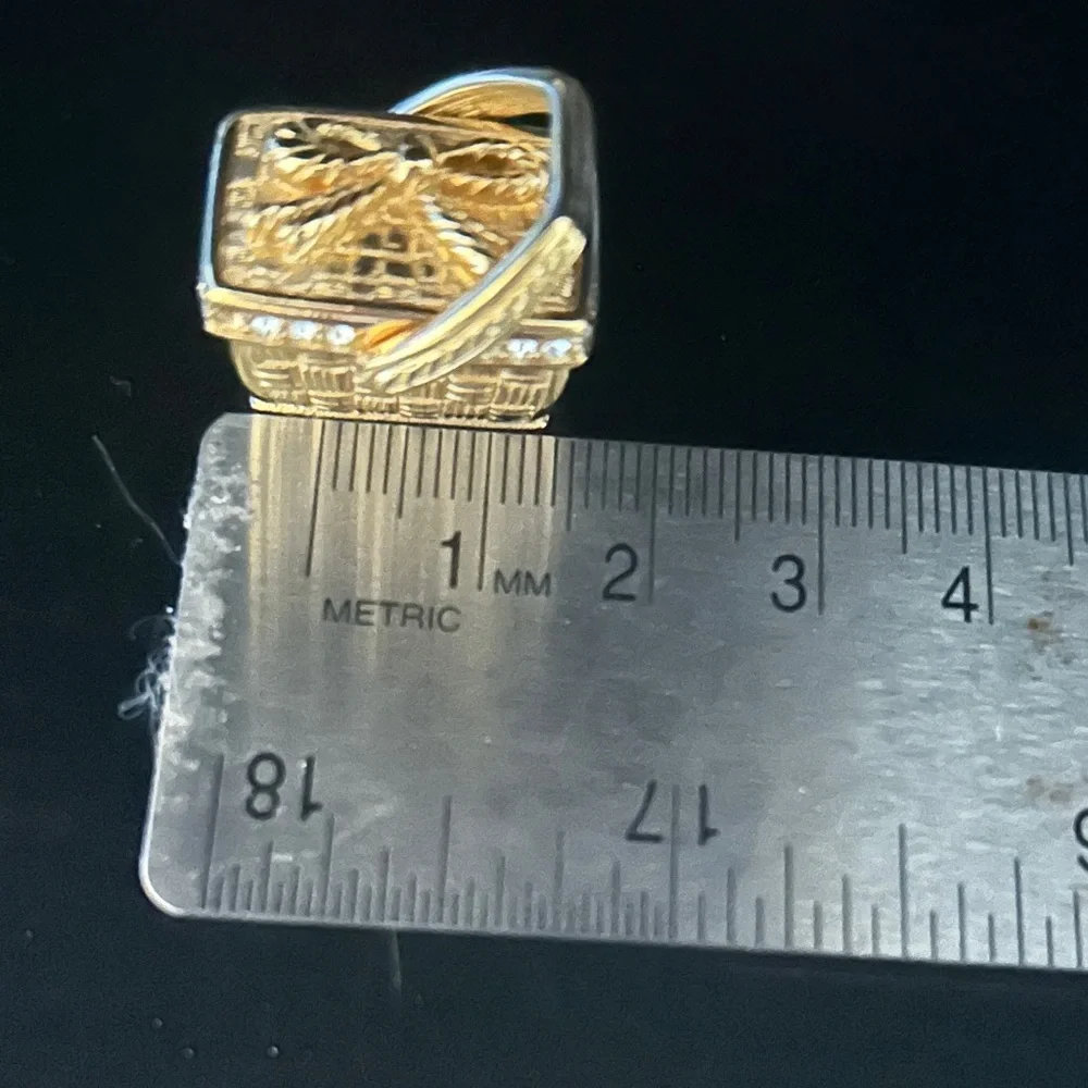 Vintage 1990s Swarovski Picnic Basket Pendant Necklace Gold-Tone & Crystal